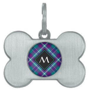 Médaillons Pour Animaux Domestiques Tartan vert de mer, violet et bleu