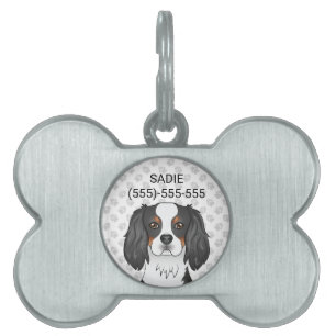 Médaillons Pour Animaux Domestiques Tête de Cavalier King Charles Spaniel tricolore & 