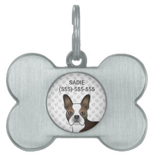 Médaillons Pour Animaux Domestiques Tête de chien Boston Terrier Bringé & Infos sur l'