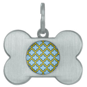Médaillons Pour Animaux Domestiques Trellis bleu et jaune, treillis, Quatrefoil