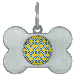Médaillons Pour Animaux Domestiques Trellis jaune et bleu bébé, treillis, Quatrefoil