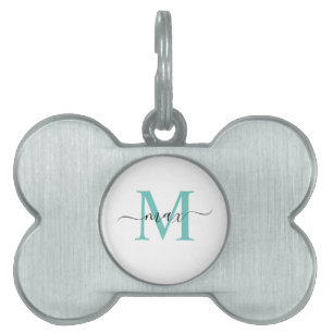 Médaillons Pour Animaux Domestiques Turquoise Vert Bleu Noir Blanc Monogramme Style No
