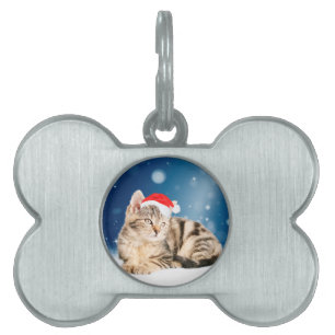 Médaillons Pour Animaux Domestiques Un joli chat portant un chapeau de Père Noël rouge