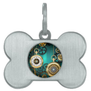 Médaillons Pour Animaux Domestiques Veille bijoux Steampunk sur un Arrière - plan vert