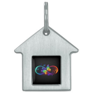 Médaillons Pour Animaux Domestiques Vibrant infinity with rainbow butterfly on black