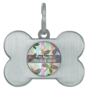 Médaillons Pour Animaux Domestiques Vintage magnolia floral en bandes de couleur douce