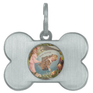 Médaillons Pour Animaux Domestiques Vintage Pâques Victorienne fille et garçon