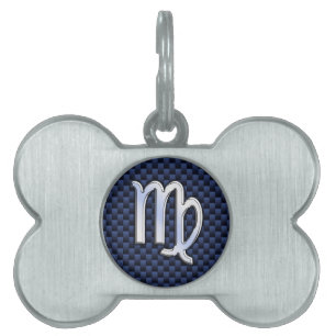Médaillons Pour Animaux Domestiques Virgo Zodiac sur Navy Blue Carbon Fibre Style d'im