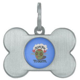 Médaillons Pour Animaux Domestiques Whimsical "Olive My Heart" Drôle Visage Design