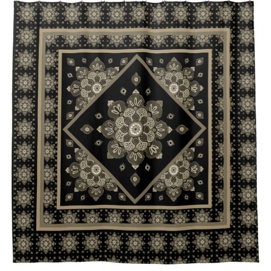 Médaillons Sepia sur rideau de douche noir (Devant)