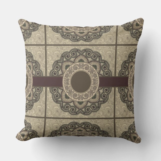 Medallion Design Taupe Reversieable Pillow Kussen (Voorkant)
