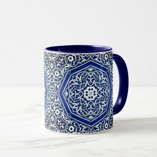 Medallion in het Perzische Tile Patroon - Blauw en Mok (Voorkant rechts)