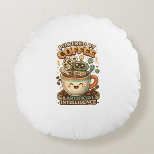 Mede mogelijk gemaakt door koffie en AI Retro koff Rond Kussen