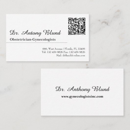 Médecin avec Carte de visite de code QR (Devant / Derrière)