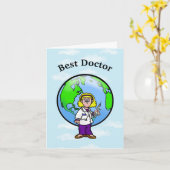 Médecin féminin blonde avec seringue Carte de voeu (Fleur jaune)