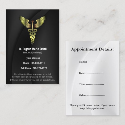 Médecins carte de visite avec rendez-vous (Devant / Derrière)