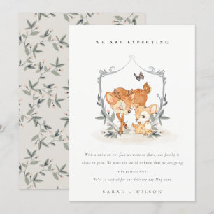 Mededeling van de Baby Cute Mum Deer Fawn Floral C Bedankkaart