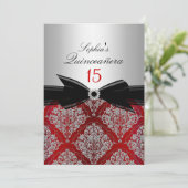Mededelingen van Red Damask Bow Quinceanera Kaart (Staand voorkant)