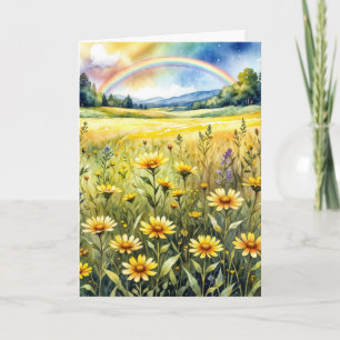 Medelevend Wilde Bloemenveld met Regenboog Kaart