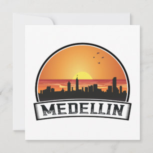 Medellin Colombia Sunset Skyline City Logo Kaart