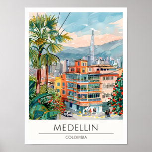 Medellin Colombia Vintage Kunst Illustratie Reizen Poster