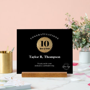 Medewerker 10 jaar dienst gouden zegel aangepaste  acryl bord