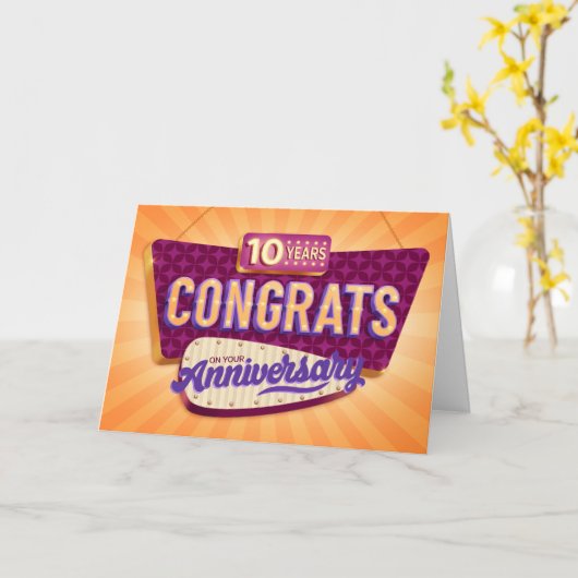 Medewerker 10e Jubileum Retro Signage Kaart (Gele Bloem)