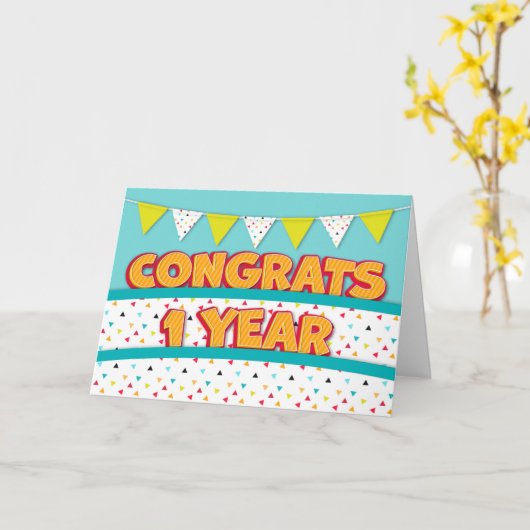 Medewerker 1e Jubileum Fun Bright en Bunting Kaart (Gele Bloem)