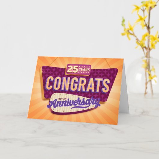 Medewerker 25e Jubileum Retro Signage Kaart (Gele Bloem)