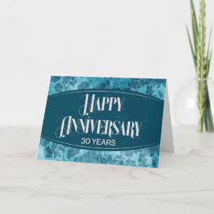 Medewerker 30ste Jubileum Blauwe Bloemen Elegantie Kaart