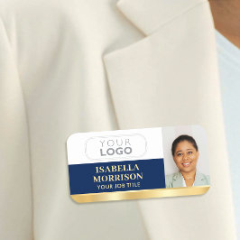 Medewerker Business Logo ID Foto Navy Gold Gradien Naamplaatje