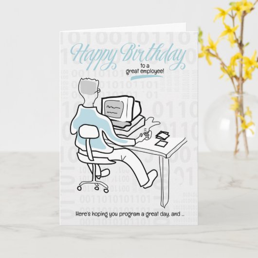 Medewerker Computer Guy Birthday Kaart (Gele Bloem)