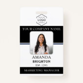 Medewerker Foto Bedrijf Logo QR Code Zwart Wit Badge (Voorkant)