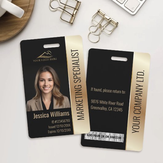 Medewerker Foto ID Barcode Logo Zwart & Goud Badge