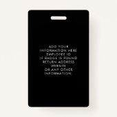 Medewerker Foto ID Bedrijfsbeveiliging Zwart Badge (Achterkant)