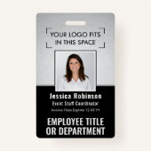 Medewerker Foto ID QR Barcode Logo Silver Black Badge (Voorkant)