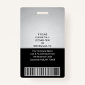 Medewerker Foto ID QR Barcode Logo Silver Black Badge (Achterkant)