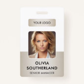 Medewerker Foto QR Code Business Logo Soft Gold ID Badge (Voorkant)