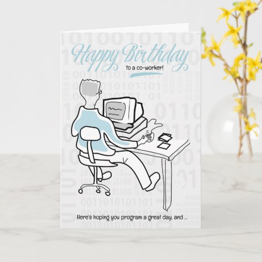 Medewerker Funny Computer Guy Birthday Kaart (Gele Bloem)
