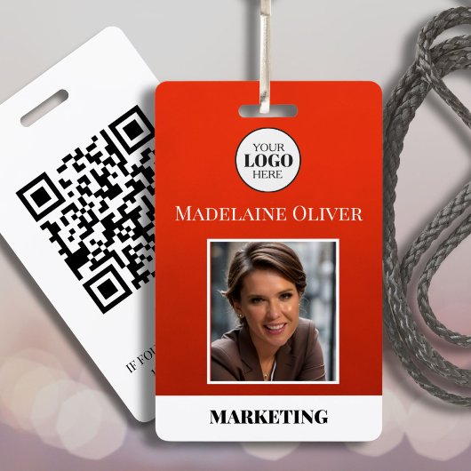 Medewerker ID Foto QR Code Rood Logo Badge