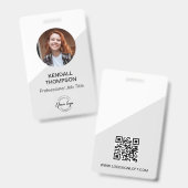 Medewerker ID minimalist Grey Custom logo QR code Badge (Voor- en achterkant)