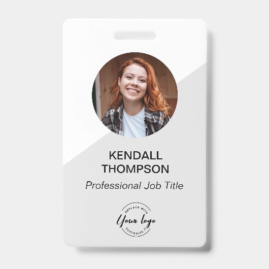 Medewerker ID minimalist Grey Custom logo QR code Badge (Voorzijde)