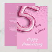 Medewerker Jubileum 5 jaar Roze Ballon Kaart (Voorkant / Achterkant)