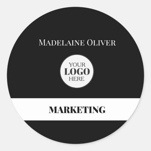 Medewerker Zwart Wit Logo Eenvoudig Ronde Sticker (Voorkant)