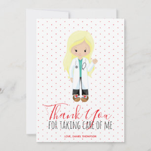 Medic Blonde Dokter Rode Typografie Stippenpatroon Bedankkaart