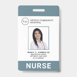 Medical Blue Gray Hospital Logo Foto ID Nurse Badge