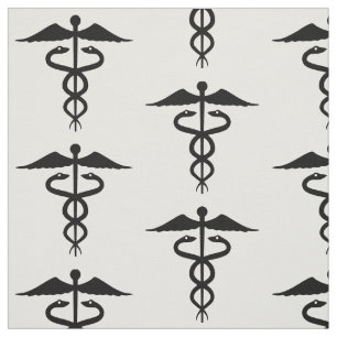 Medical Caduceus Black en White Cotton Stof