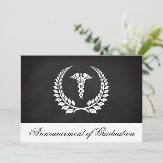 Medical Caduceus Laurel Afstuderen Uitnodiging (Staand voorkant)
