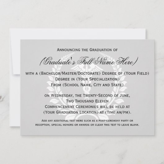 Medical Caduceus Laurel Afstuderen Uitnodiging (Achterkant)