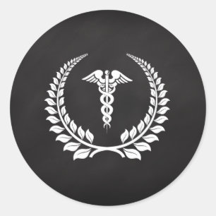 Medical Caduceus Laurel Ronde Sticker